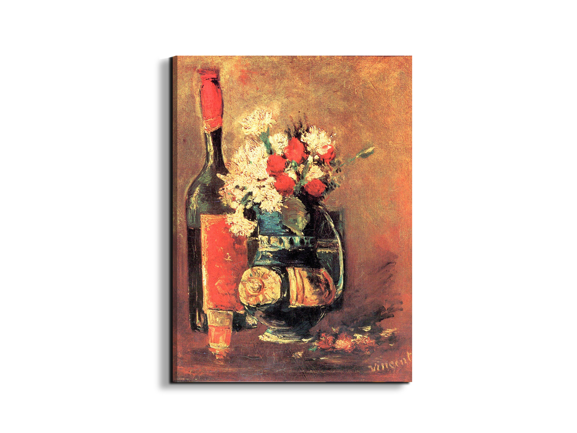 vase-of-white-carnations-and-rose-and-bottleas91319-