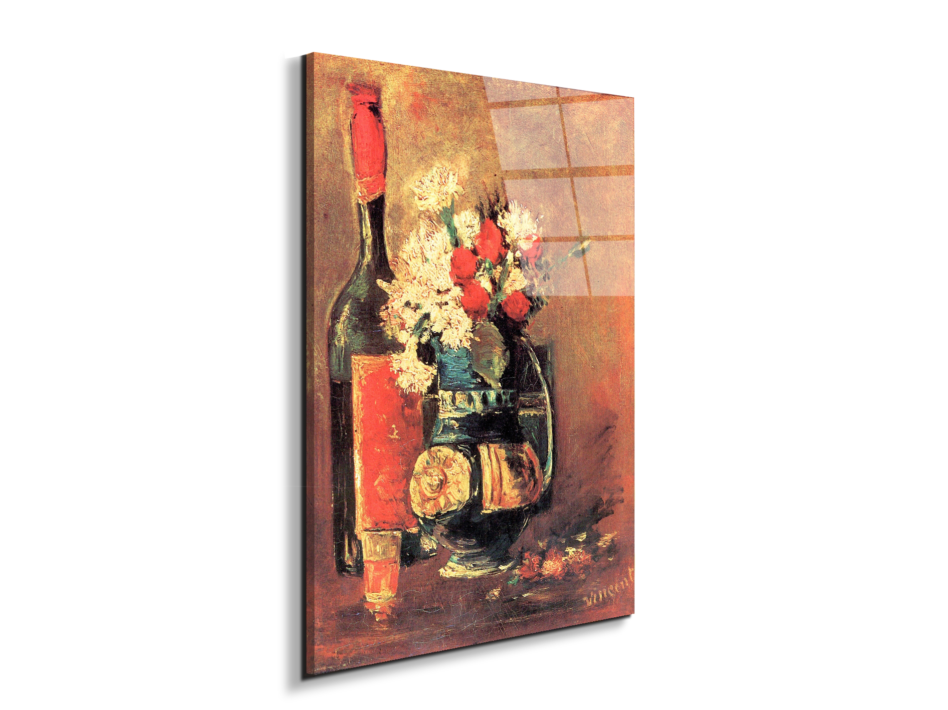 vase-of-white-carnations-and-rose-and-bottleas91319-